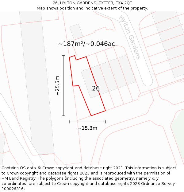 26, HYLTON GARDENS, EXETER, EX4 2QE: Plot and title map