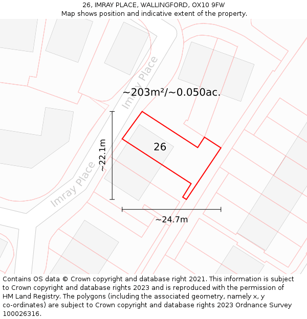 26, IMRAY PLACE, WALLINGFORD, OX10 9FW: Plot and title map