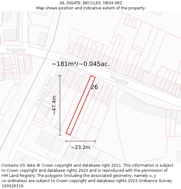 26, INGATE, BECCLES, NR34 9RZ: Plot and title map