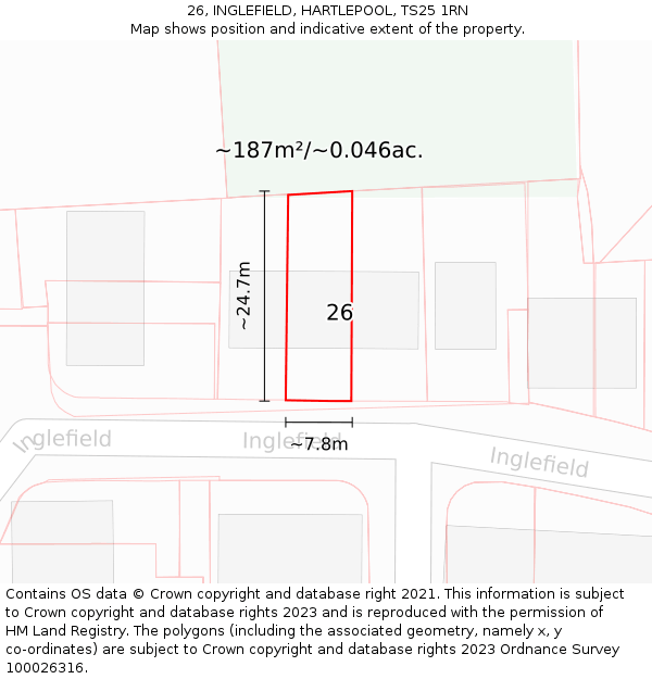 26, INGLEFIELD, HARTLEPOOL, TS25 1RN: Plot and title map