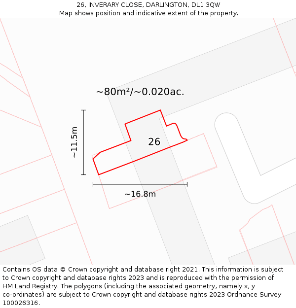 26, INVERARY CLOSE, DARLINGTON, DL1 3QW: Plot and title map
