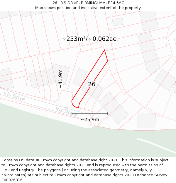 26, IRIS DRIVE, BIRMINGHAM, B14 5AG: Plot and title map