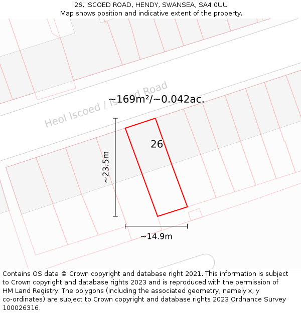 26, ISCOED ROAD, HENDY, SWANSEA, SA4 0UU: Plot and title map
