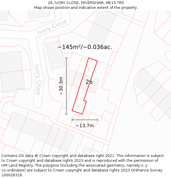 26, IVORY CLOSE, FAVERSHAM, ME13 7RS: Plot and title map