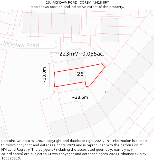 26, JACKDAW ROAD, CORBY, NN18 8RY: Plot and title map
