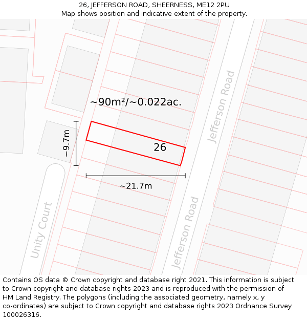 26, JEFFERSON ROAD, SHEERNESS, ME12 2PU: Plot and title map