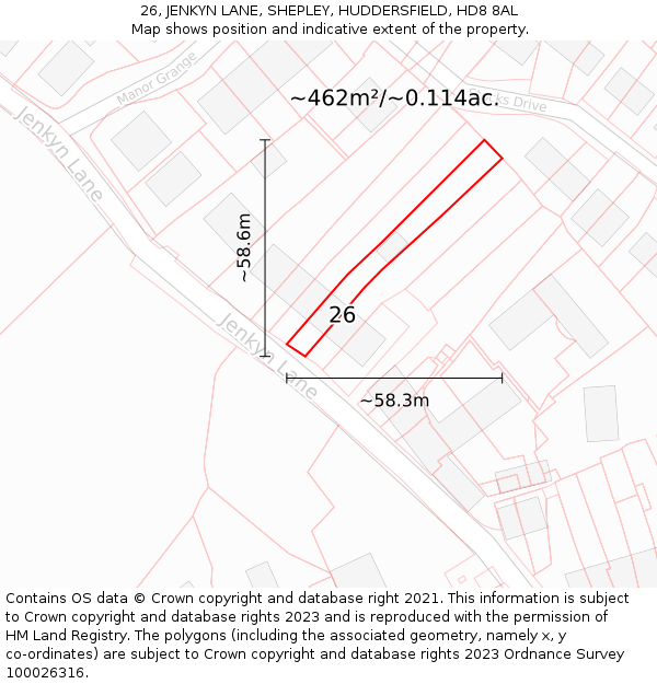 26, JENKYN LANE, SHEPLEY, HUDDERSFIELD, HD8 8AL: Plot and title map