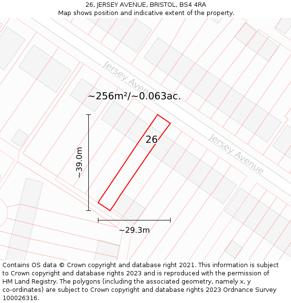 26, JERSEY AVENUE, BRISTOL, BS4 4RA: Plot and title map