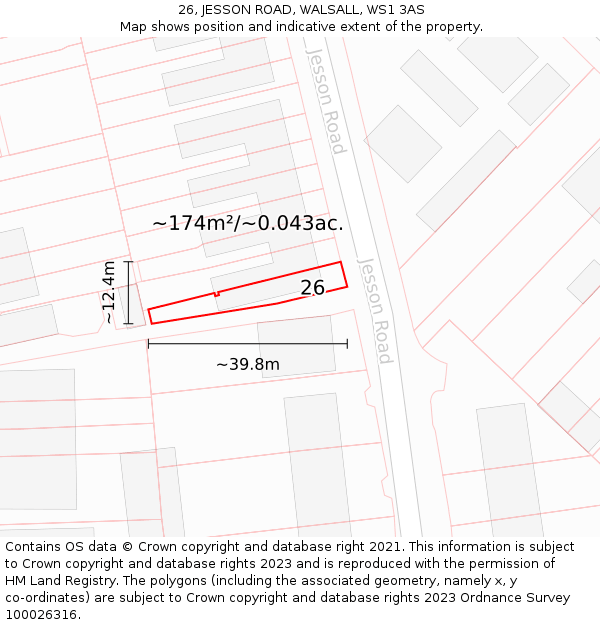 26, JESSON ROAD, WALSALL, WS1 3AS: Plot and title map