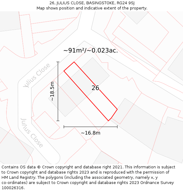 26, JULIUS CLOSE, BASINGSTOKE, RG24 9SJ: Plot and title map