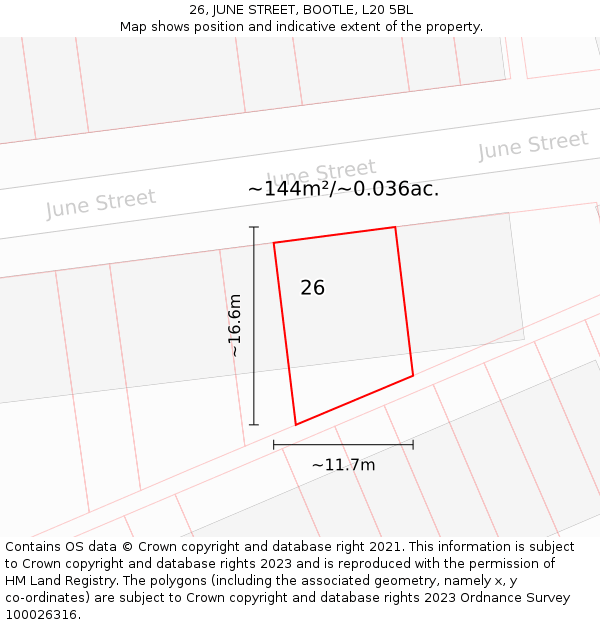 26, JUNE STREET, BOOTLE, L20 5BL: Plot and title map