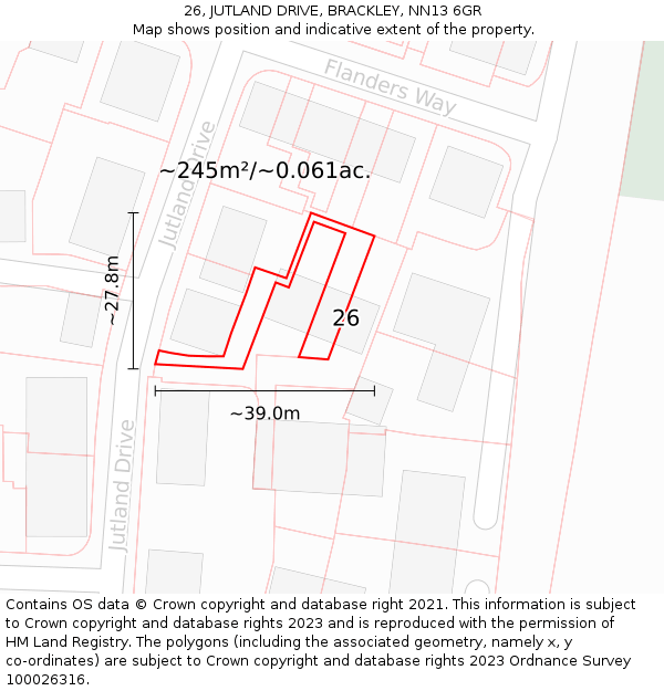 26, JUTLAND DRIVE, BRACKLEY, NN13 6GR: Plot and title map