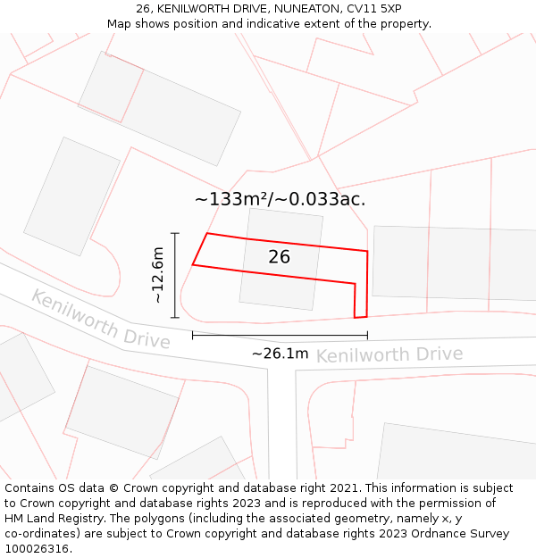 26, KENILWORTH DRIVE, NUNEATON, CV11 5XP: Plot and title map