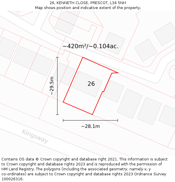 26, KENNETH CLOSE, PRESCOT, L34 5NH: Plot and title map