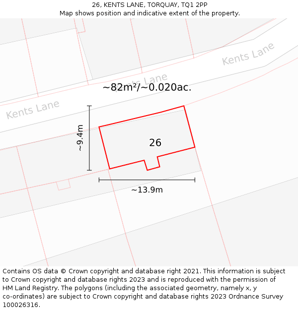 26, KENTS LANE, TORQUAY, TQ1 2PP: Plot and title map