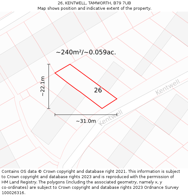 26, KENTWELL, TAMWORTH, B79 7UB: Plot and title map