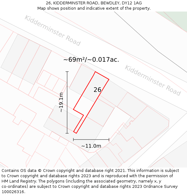 26, KIDDERMINSTER ROAD, BEWDLEY, DY12 1AG: Plot and title map