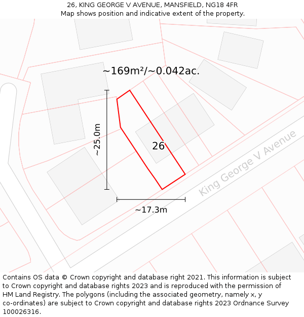 26, KING GEORGE V AVENUE, MANSFIELD, NG18 4FR: Plot and title map