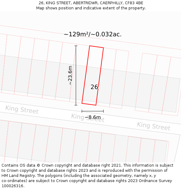 26, KING STREET, ABERTRIDWR, CAERPHILLY, CF83 4BE: Plot and title map