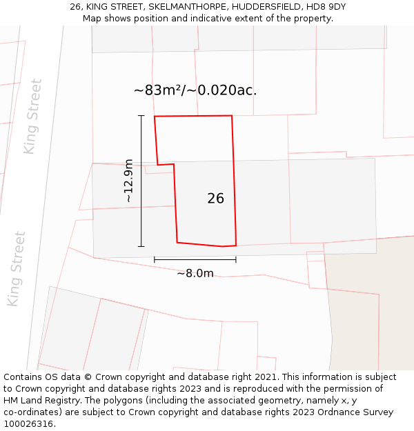26, KING STREET, SKELMANTHORPE, HUDDERSFIELD, HD8 9DY: Plot and title map