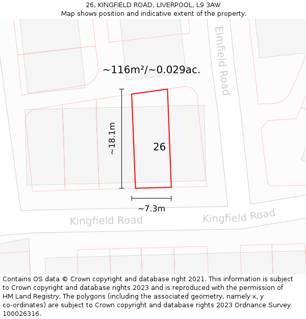 26, KINGFIELD ROAD, LIVERPOOL, L9 3AW: Plot and title map