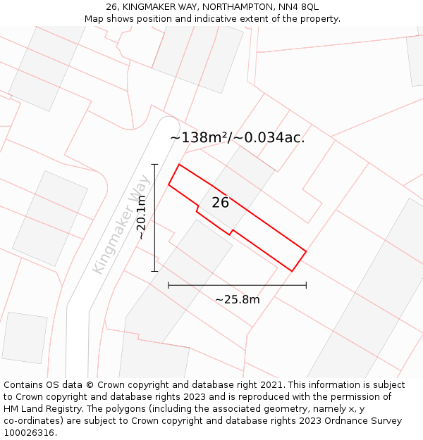 26, KINGMAKER WAY, NORTHAMPTON, NN4 8QL: Plot and title map