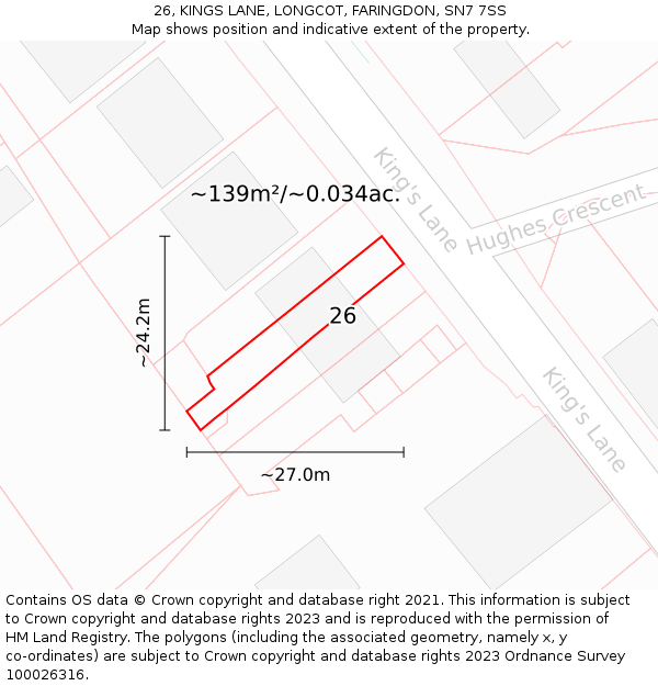 26, KINGS LANE, LONGCOT, FARINGDON, SN7 7SS: Plot and title map