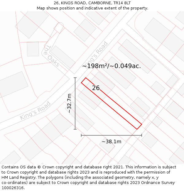 26, KINGS ROAD, CAMBORNE, TR14 8LT: Plot and title map
