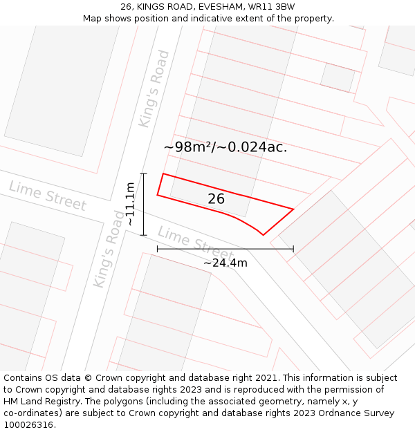 26, KINGS ROAD, EVESHAM, WR11 3BW: Plot and title map