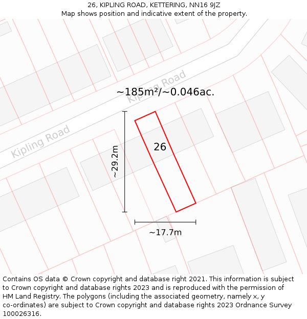 26, KIPLING ROAD, KETTERING, NN16 9JZ: Plot and title map
