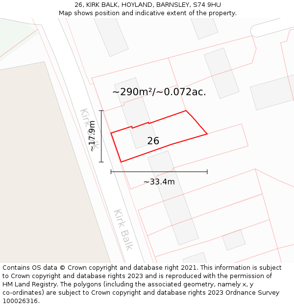 26, KIRK BALK, HOYLAND, BARNSLEY, S74 9HU: Plot and title map
