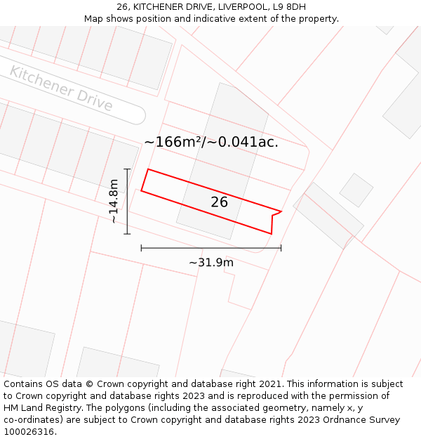 26, KITCHENER DRIVE, LIVERPOOL, L9 8DH: Plot and title map