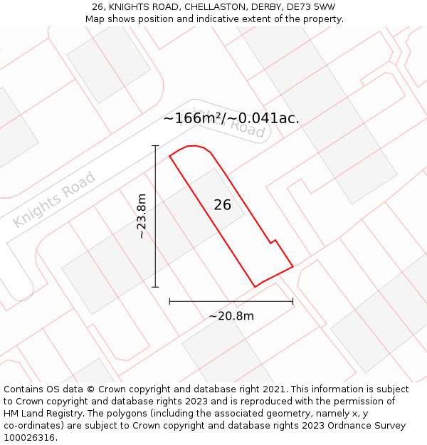 26, KNIGHTS ROAD, CHELLASTON, DERBY, DE73 5WW: Plot and title map