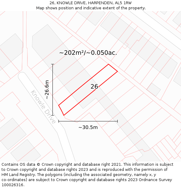 26, KNOWLE DRIVE, HARPENDEN, AL5 1RW: Plot and title map