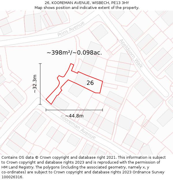 26, KOOREMAN AVENUE, WISBECH, PE13 3HY: Plot and title map