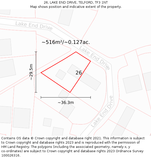 26, LAKE END DRIVE, TELFORD, TF3 1NT: Plot and title map