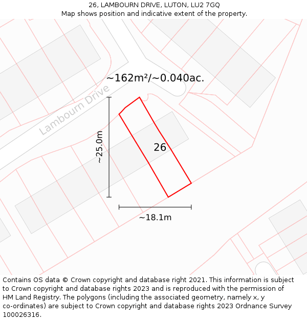 26, LAMBOURN DRIVE, LUTON, LU2 7GQ: Plot and title map