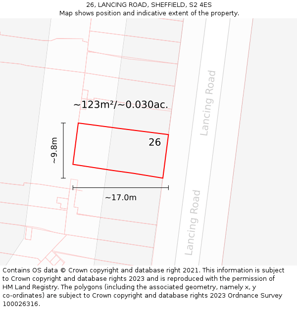 26, LANCING ROAD, SHEFFIELD, S2 4ES: Plot and title map