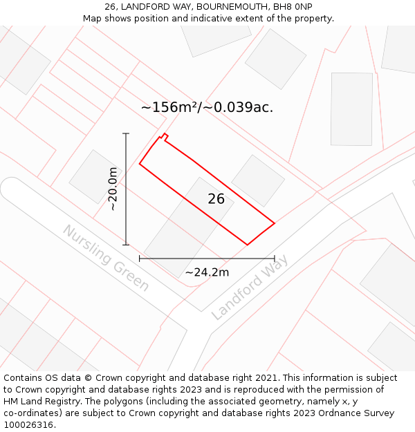 26, LANDFORD WAY, BOURNEMOUTH, BH8 0NP: Plot and title map