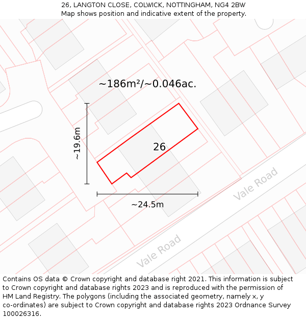 26, LANGTON CLOSE, COLWICK, NOTTINGHAM, NG4 2BW: Plot and title map