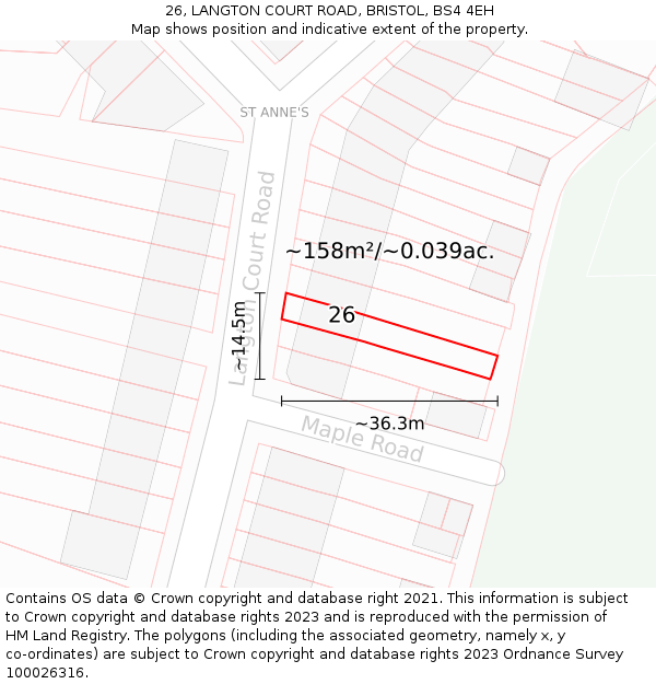 26, LANGTON COURT ROAD, BRISTOL, BS4 4EH: Plot and title map