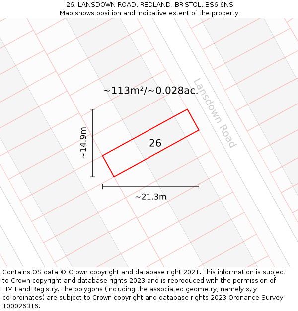 26, LANSDOWN ROAD, REDLAND, BRISTOL, BS6 6NS: Plot and title map