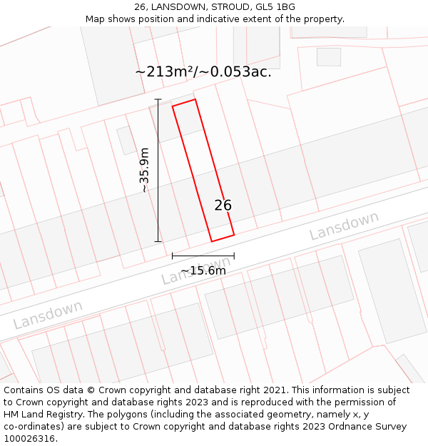 26, LANSDOWN, STROUD, GL5 1BG: Plot and title map