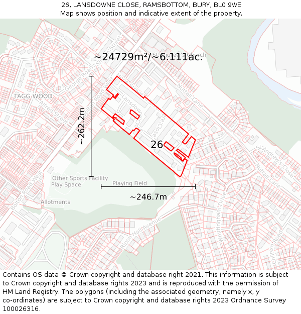 26, LANSDOWNE CLOSE, RAMSBOTTOM, BURY, BL0 9WE: Plot and title map