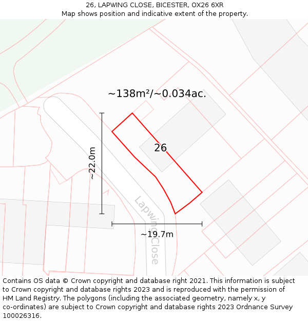 26, LAPWING CLOSE, BICESTER, OX26 6XR: Plot and title map