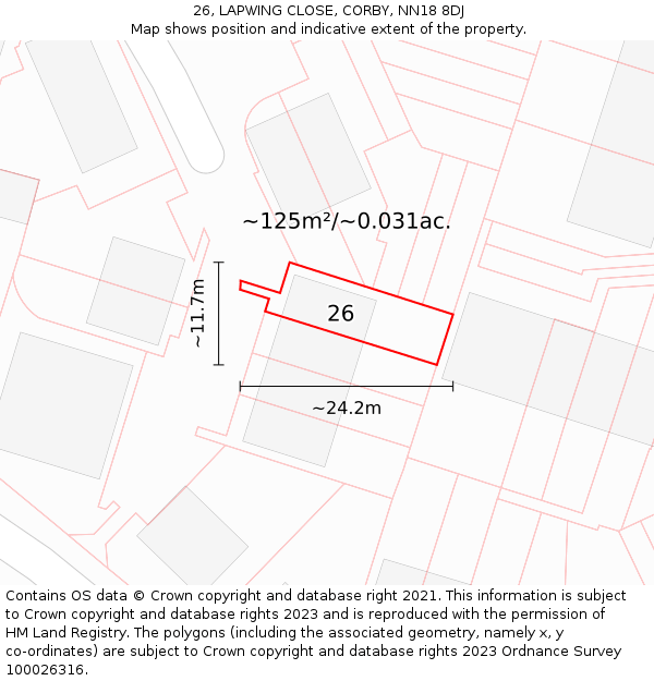 26, LAPWING CLOSE, CORBY, NN18 8DJ: Plot and title map