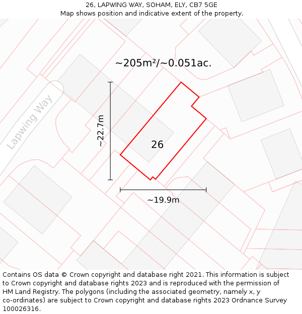 26, LAPWING WAY, SOHAM, ELY, CB7 5GE: Plot and title map