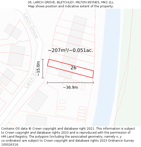 26, LARCH GROVE, BLETCHLEY, MILTON KEYNES, MK2 2LL: Plot and title map