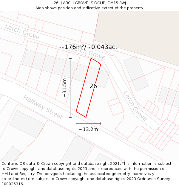 26, LARCH GROVE, SIDCUP, DA15 8WJ: Plot and title map
