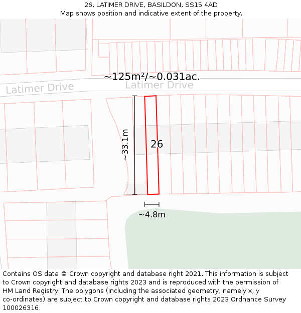 26, LATIMER DRIVE, BASILDON, SS15 4AD: Plot and title map